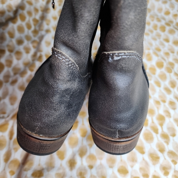 BP Leather Extended Calf Side Zip Boots Grey Tall Womens 7